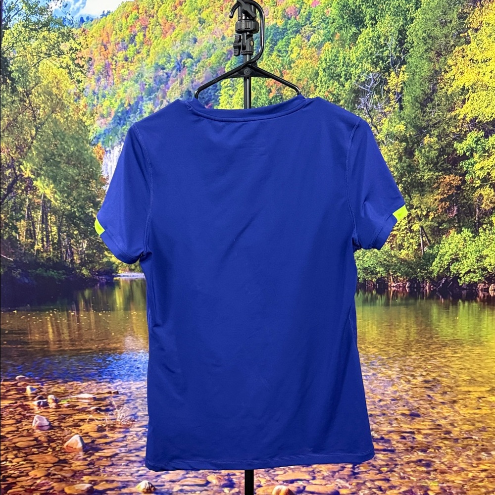 Adidas Royal Blue V-Neck Tee with Neon Highlights - Picture 2 of 6